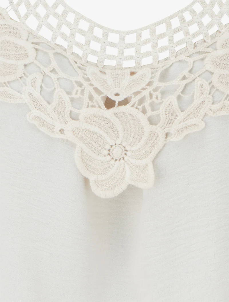 Top sans manches à dentelle et crochet - Beige