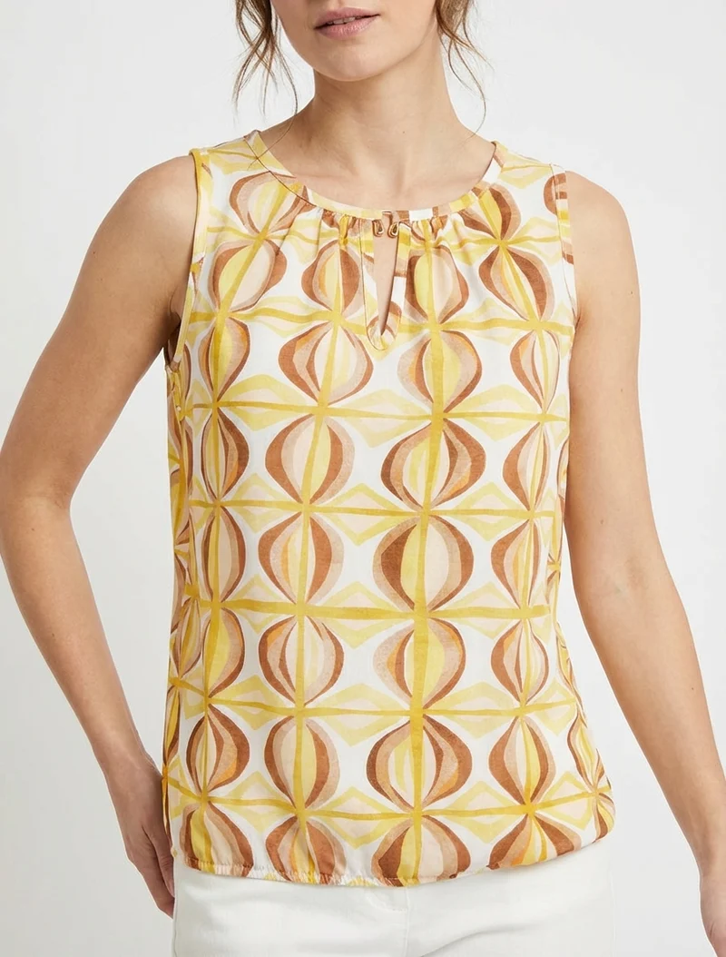 Top boule sans manches imprimé fantaisie - Jaune