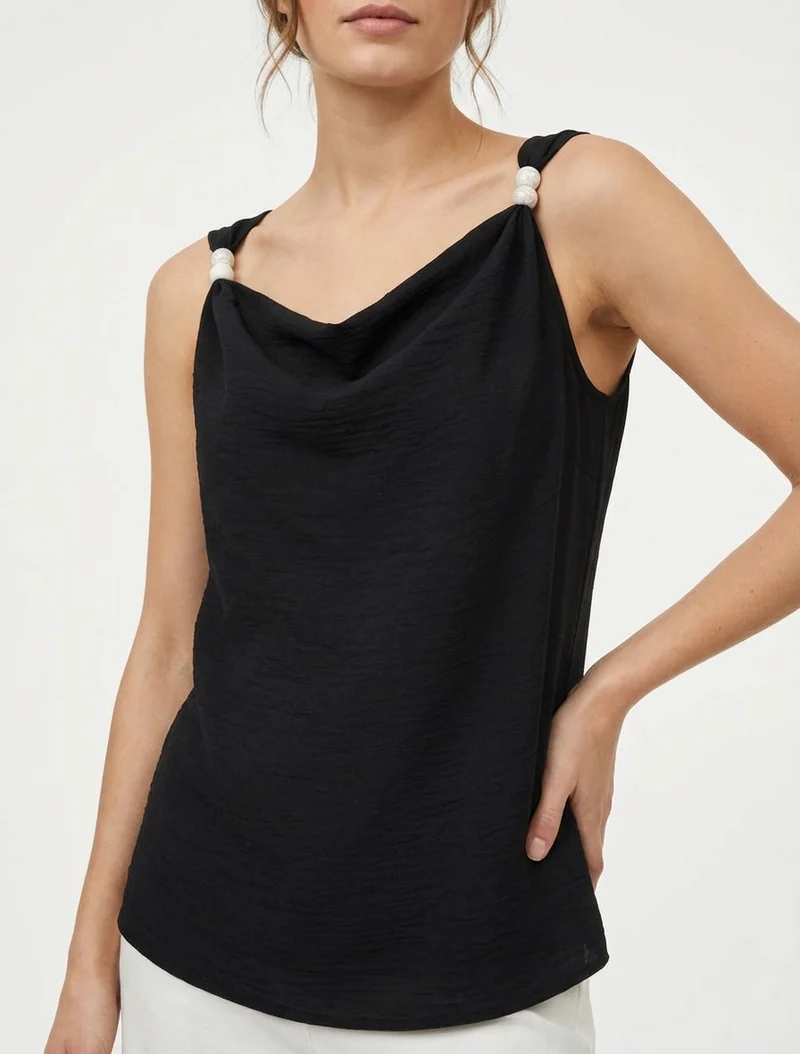 Top sans manches à empiècement bijoux - Noir