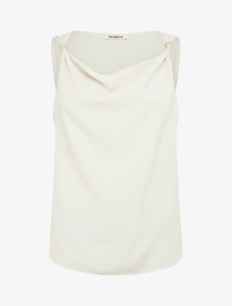 Top sans manches à empiècement bijoux - Beige