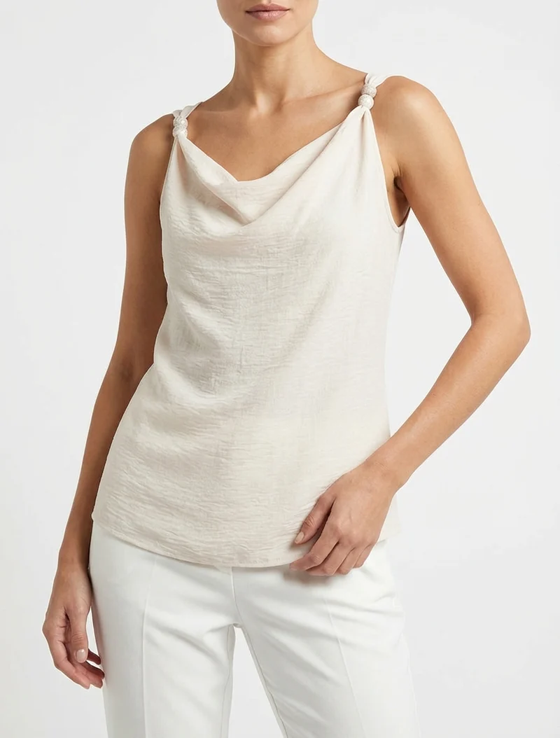 Top sans manches à empiècement bijoux - Beige