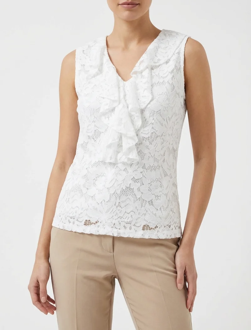 Top sans manches en dentelle - Blanc