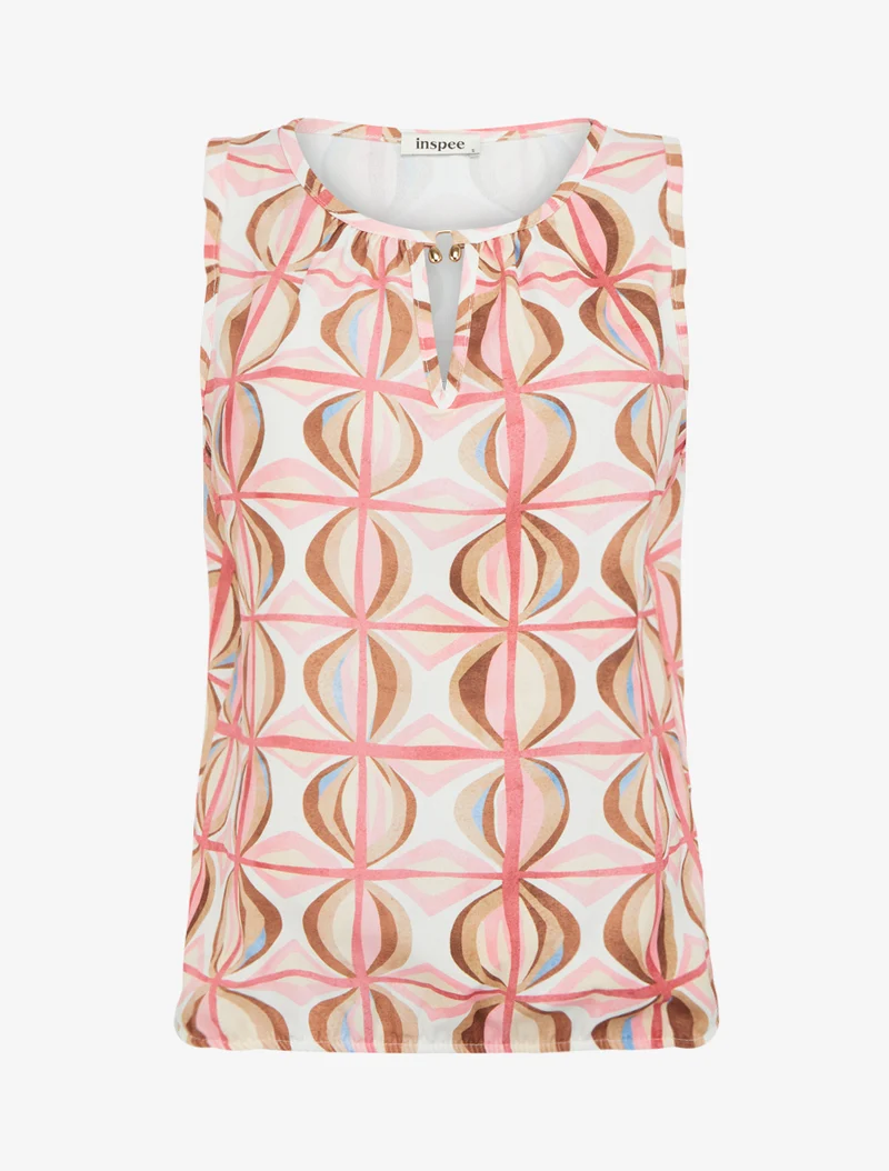 Top boule sans manches imprimé fantaisie - Rose