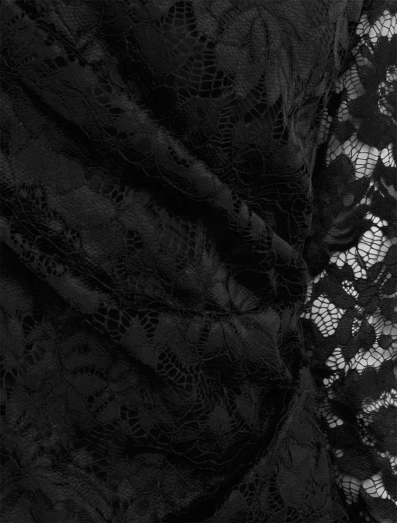 Top en dentelle drapé à manches longues - Noir