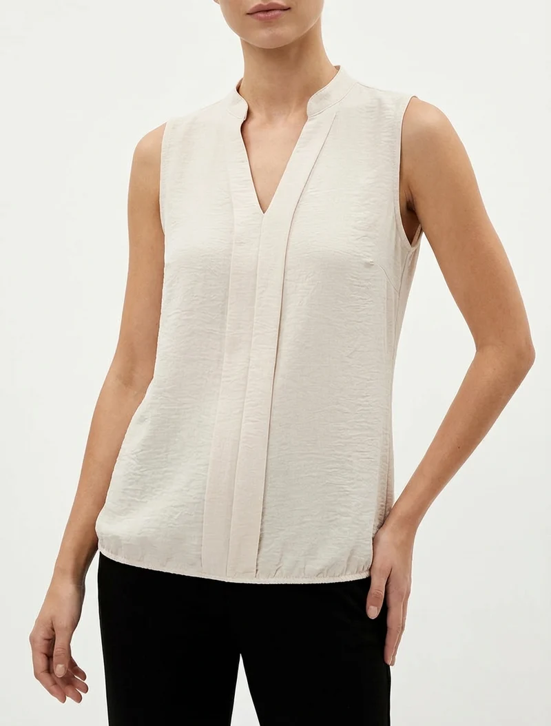 Top uni à col V - Beige