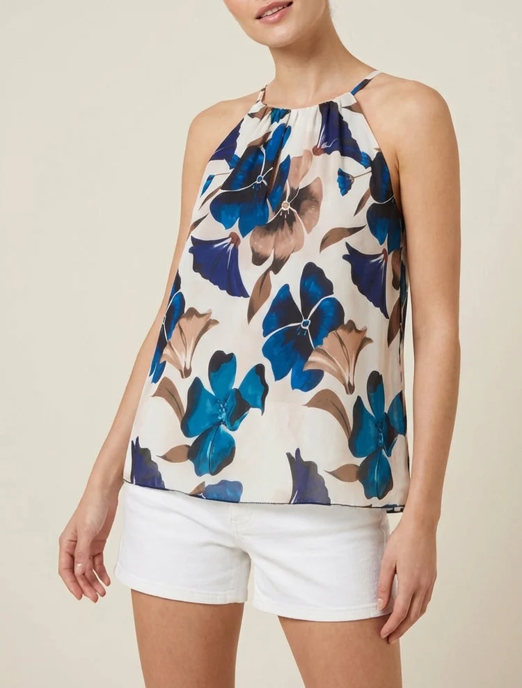 Top fluide imprimé floral - Marine