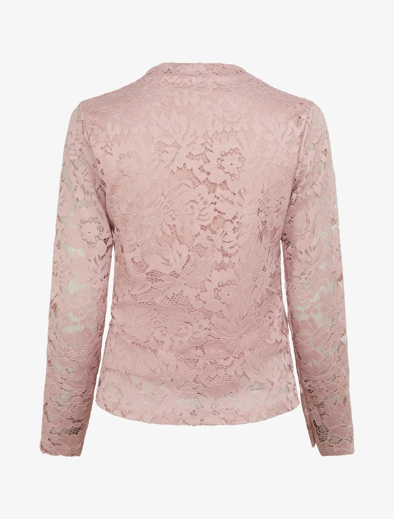 Top en dentelle drapé à manches longues - Vieux rose