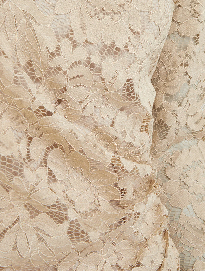 Top en dentelle drapé à manches longues - Beige