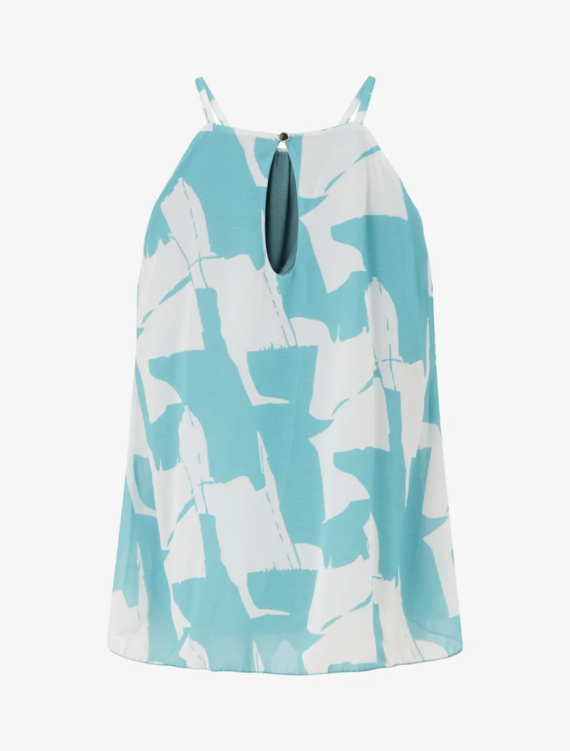 Top fluide imprimé abstrait - Bleu lagon