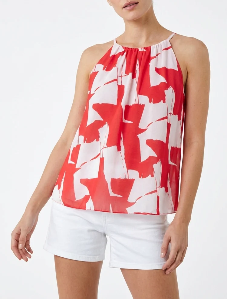 Top fluide imprimé abstrait - Rouge