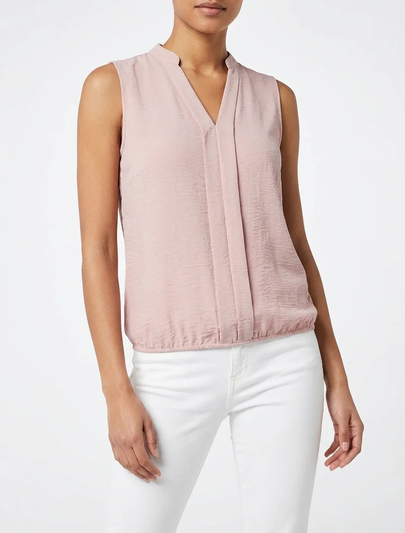 Top uni à col V - Vieux rose