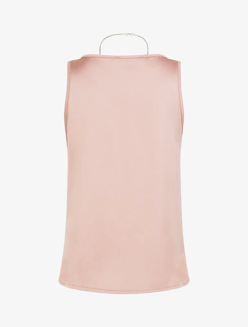 Top satiné sans manches à col bijou - Rose