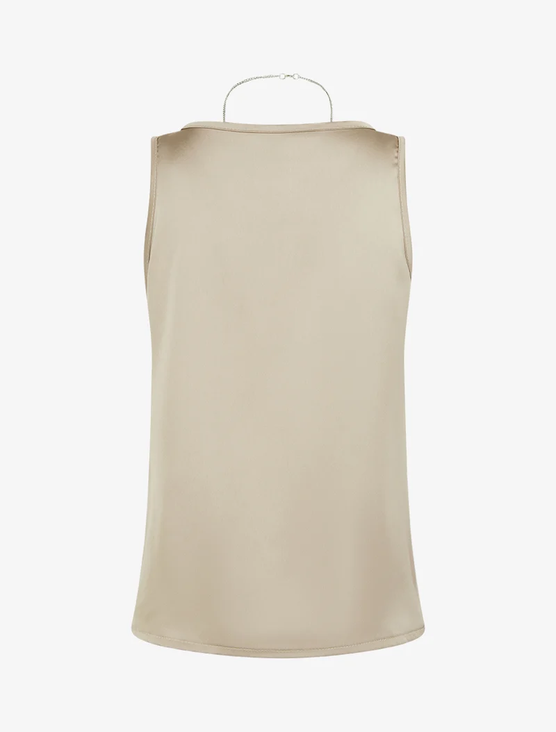 Top satiné sans manches à col bijou - Taupe
