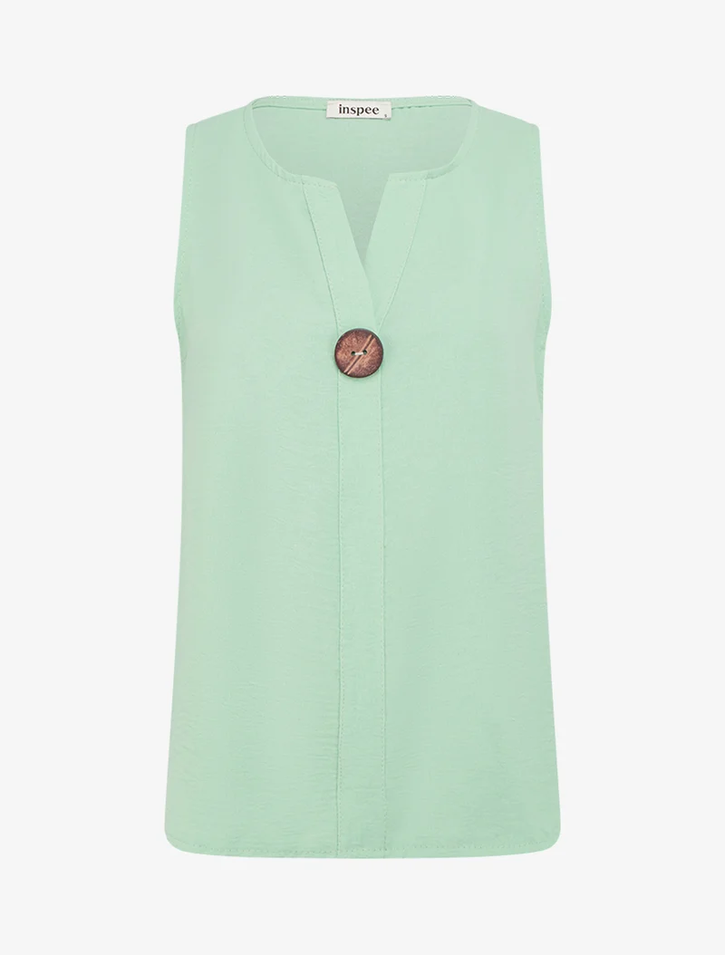 Top droit sans manches à bouton - Vert d'eau