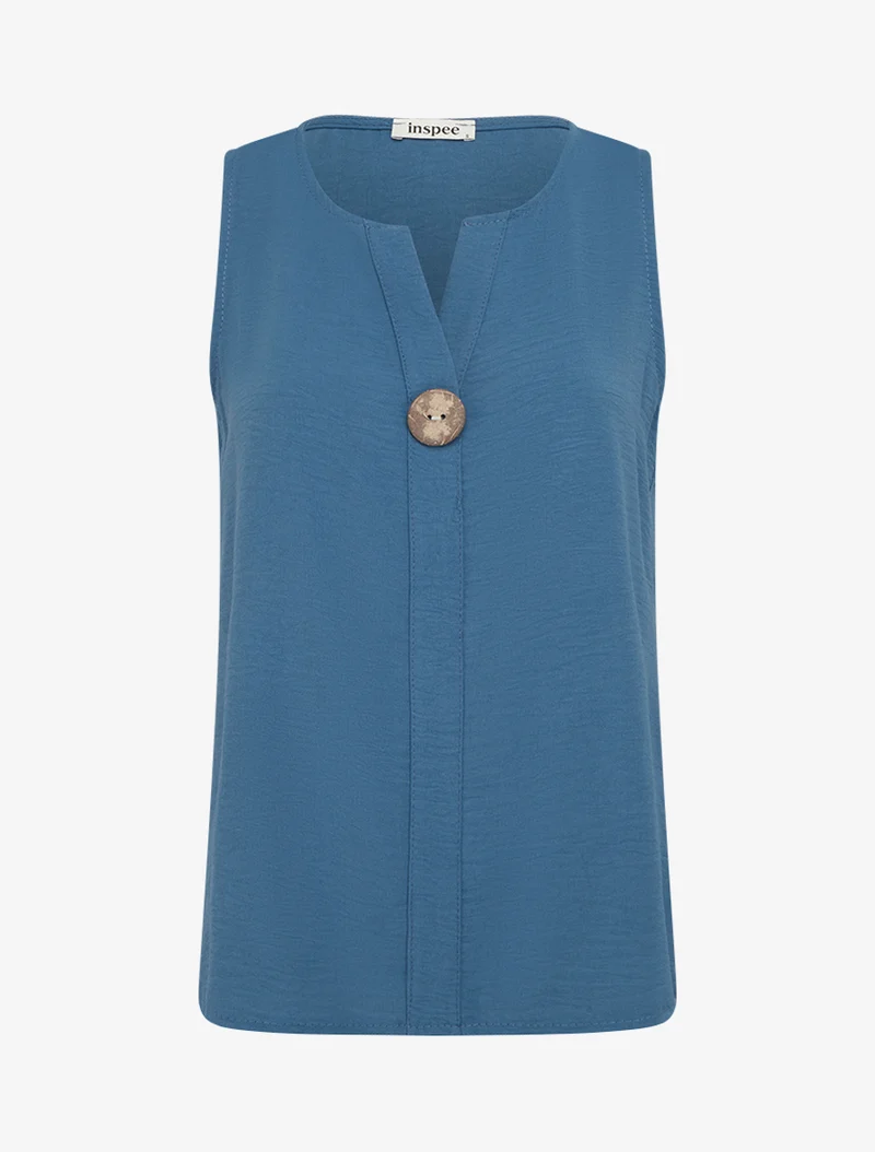 Top droit sans manches à bouton - Bleu foncé