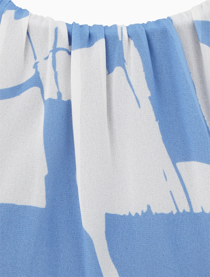 Top fluide imprimé abstrait - Bleu ciel