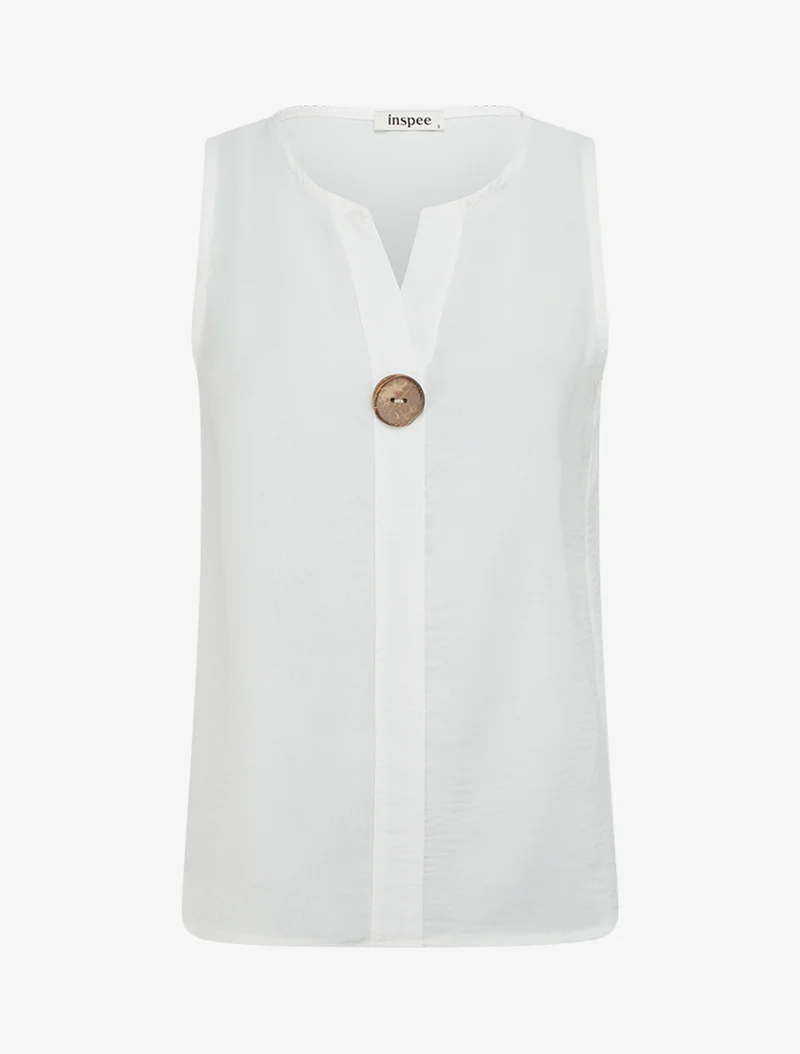 Top droit sans manches à bouton - Blanc