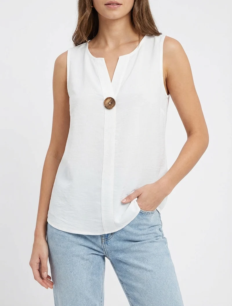 Top droit sans manches à bouton - Blanc