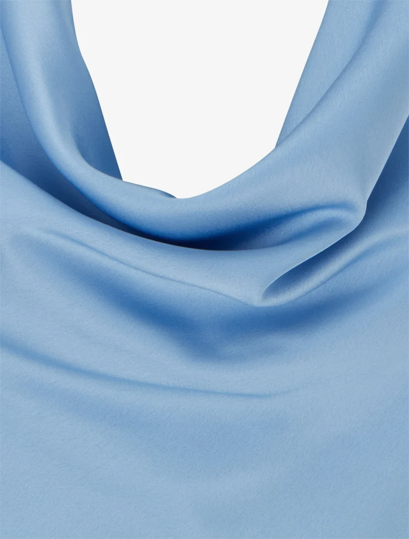 Top satiné sans manches col bénitier - Bleu ciel