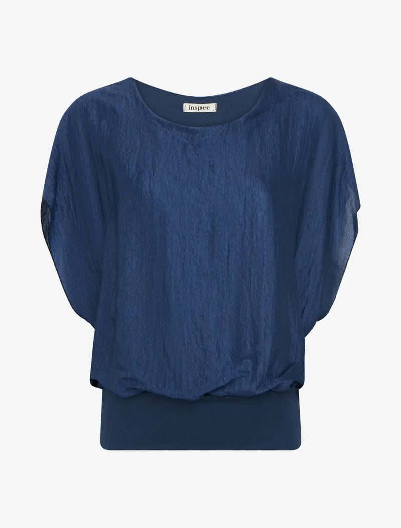 Top boule en tissu texturé - Bleu foncé