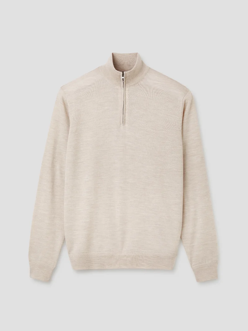 Pull col cheminée zippé en laine Mérinos
