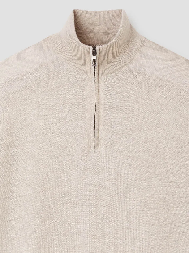 Pull col cheminée zippé en laine Mérinos