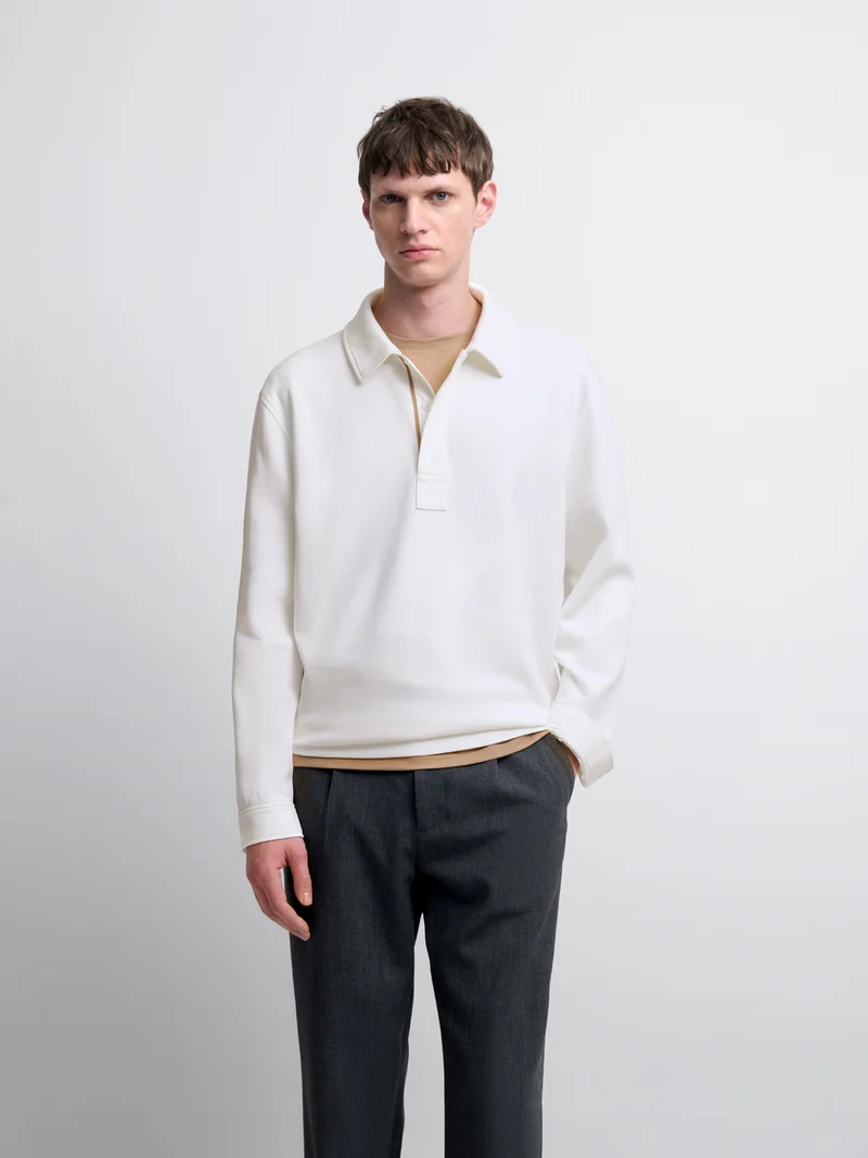 Polo manches longues col boutonné