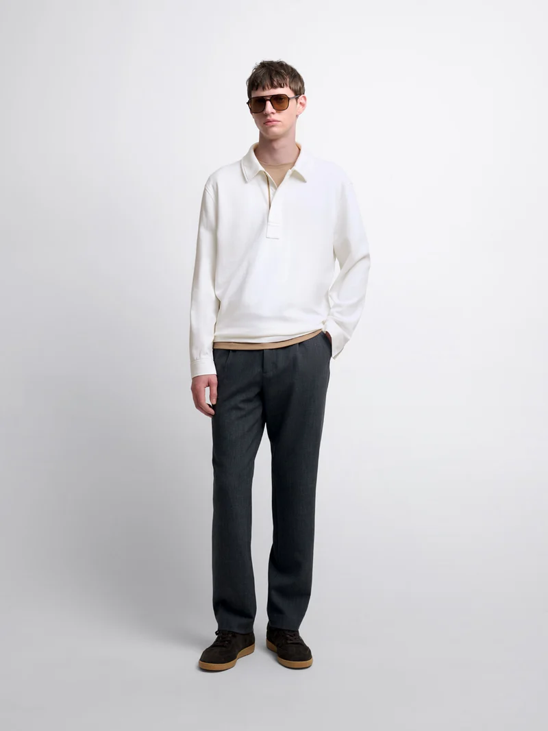 Polo manches longues col boutonné