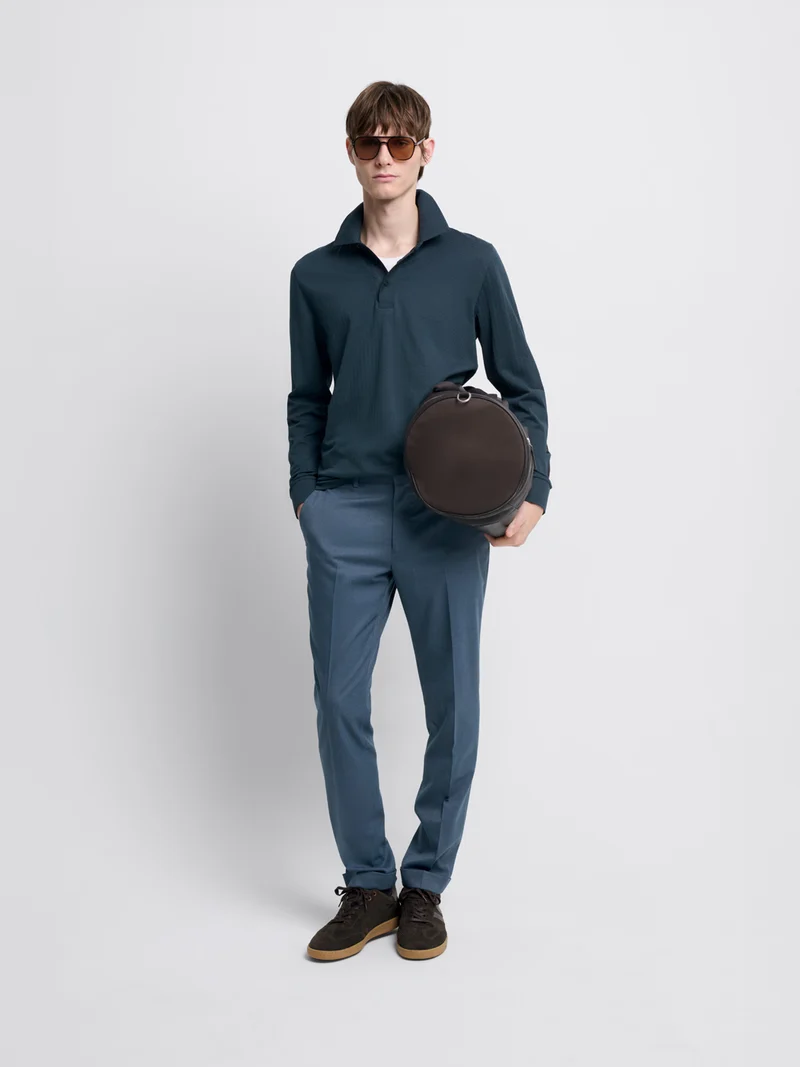 Polo manches longues col boutonné