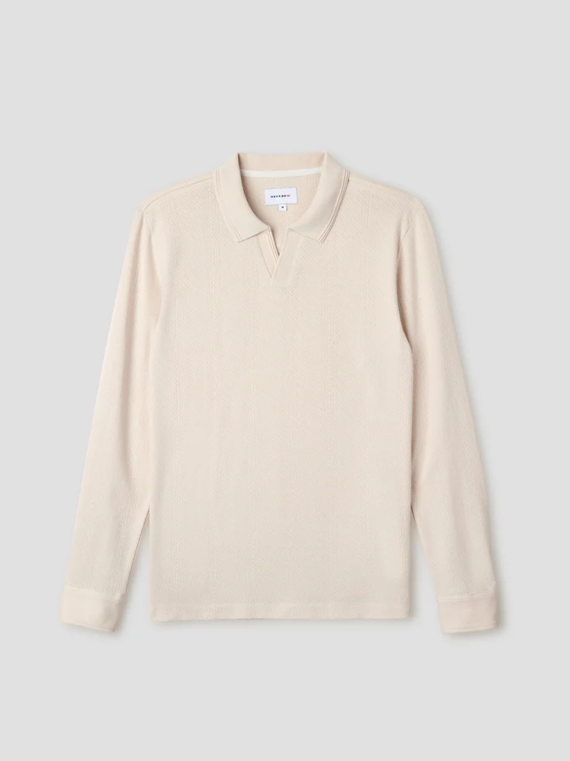 Polo manches longues col ouvert en coton