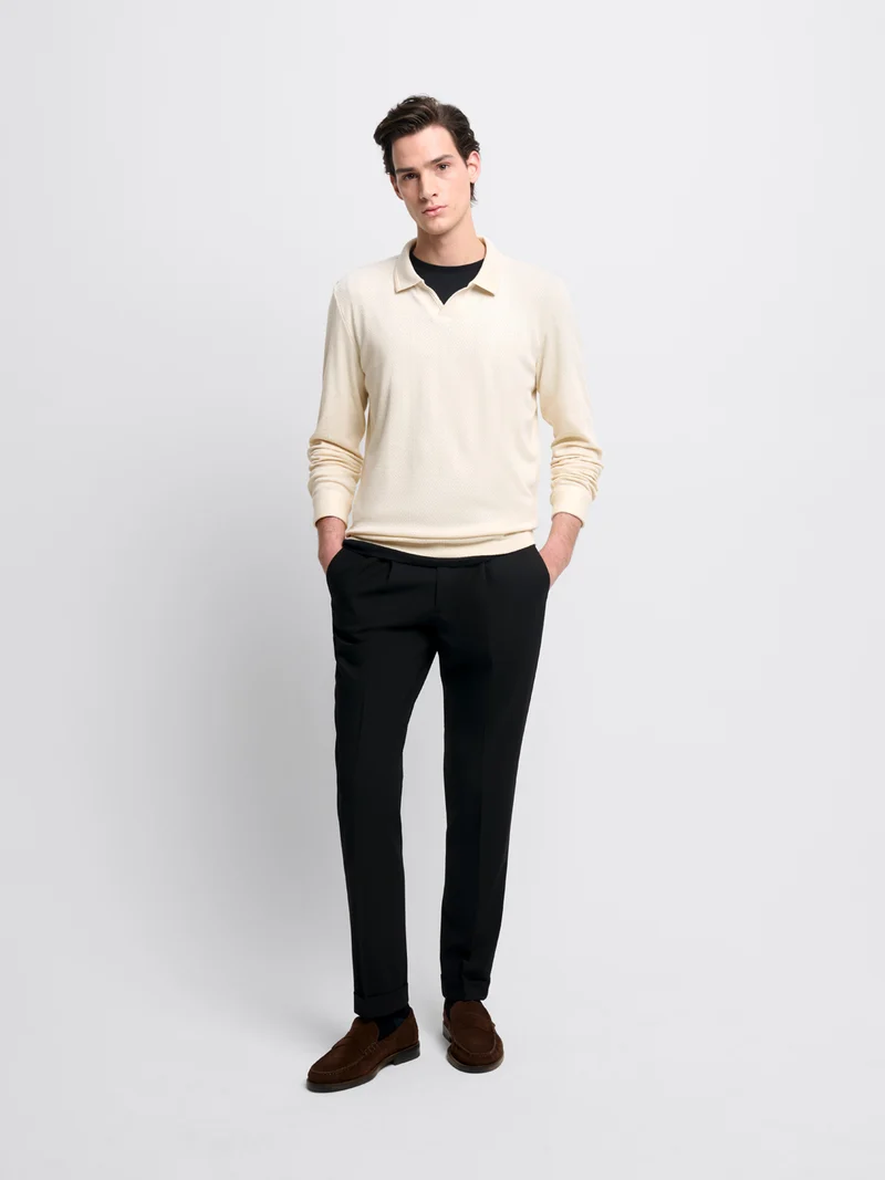 Polo manches longues col ouvert en coton