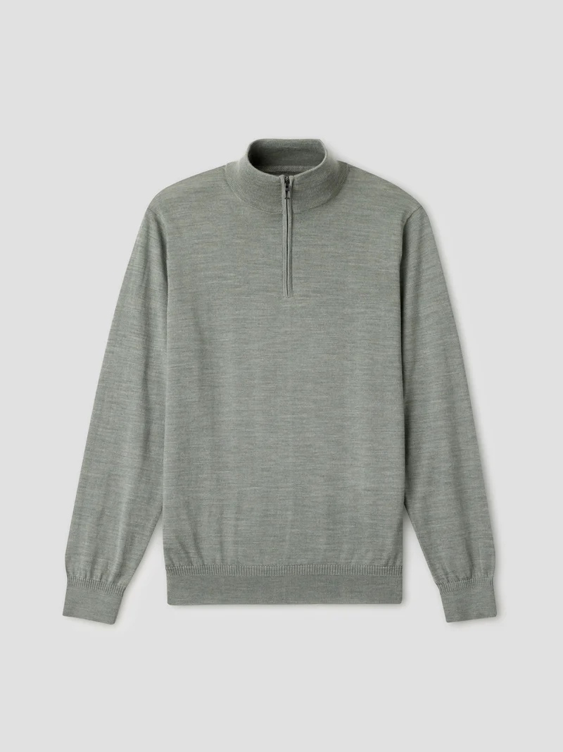 Pull col cheminée zippé en laine Mérinos