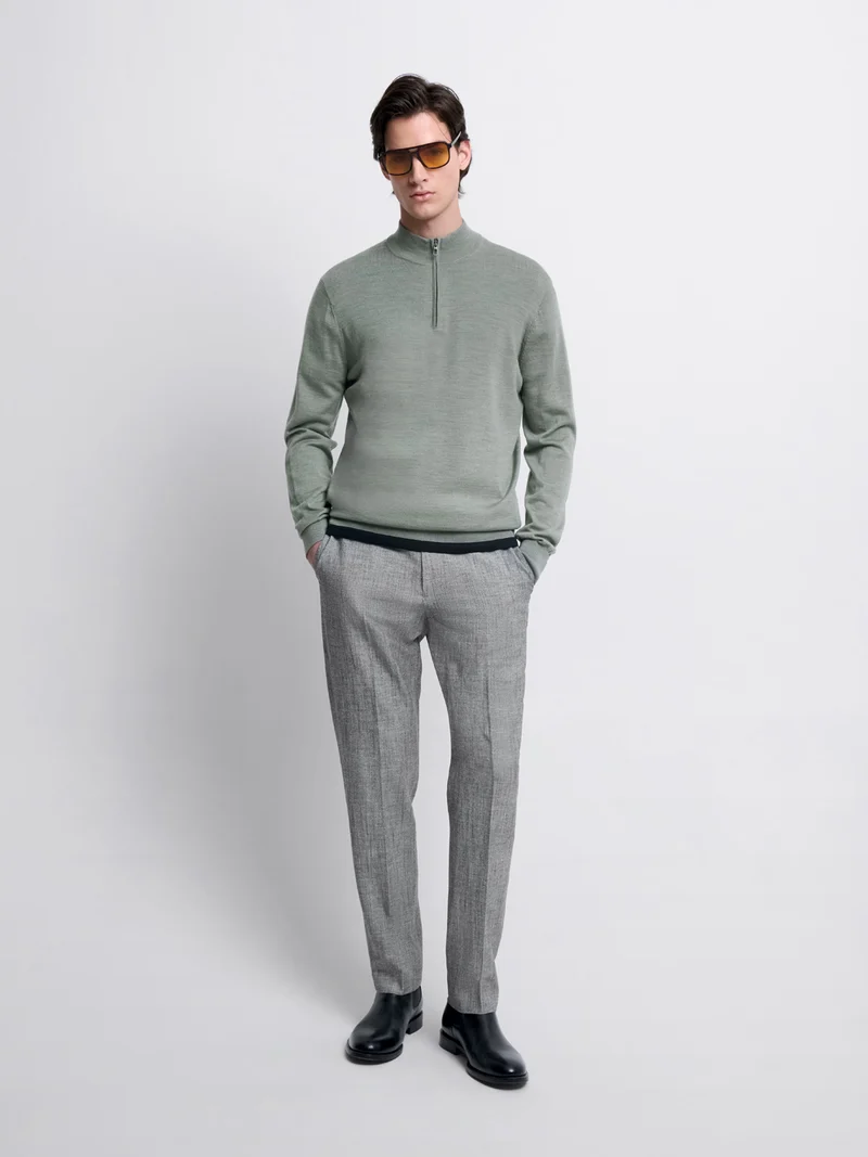 Pull col cheminée zippé en laine Mérinos