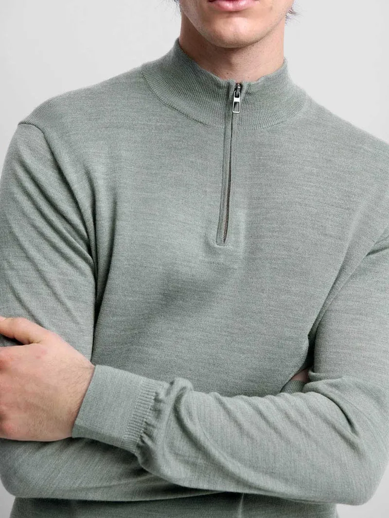 Pull col cheminée zippé en laine Mérinos