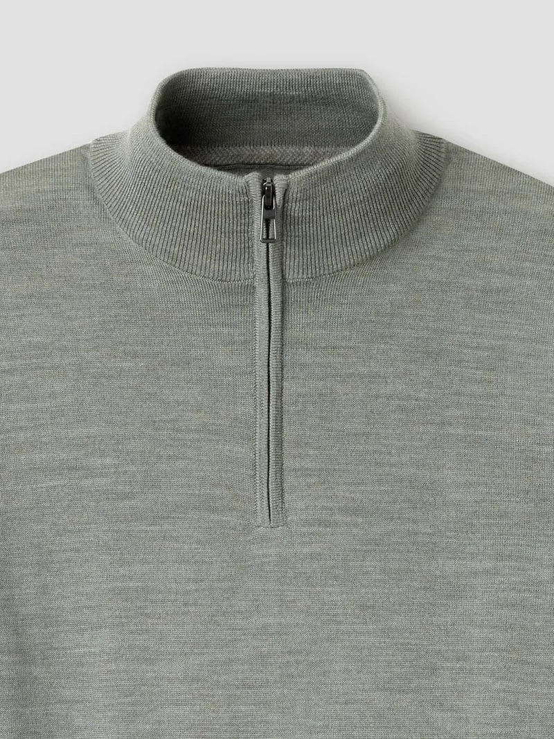 Pull col cheminée zippé en laine Mérinos