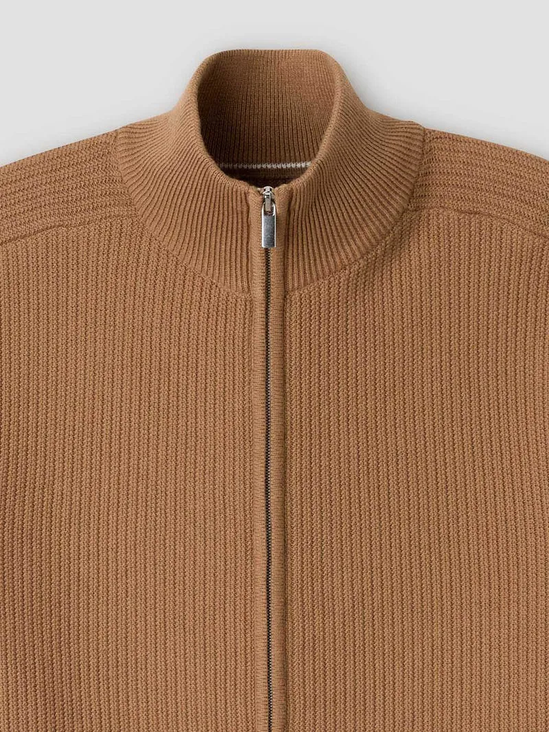 Cardigan col montant zippé en coton bio