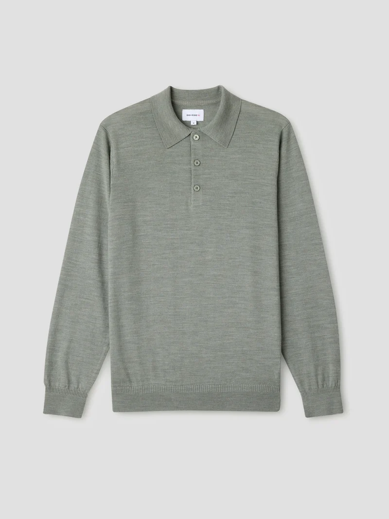 Pull col polo boutonné en laine Mérinos