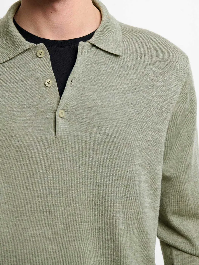 Pull col polo boutonné en laine Mérinos