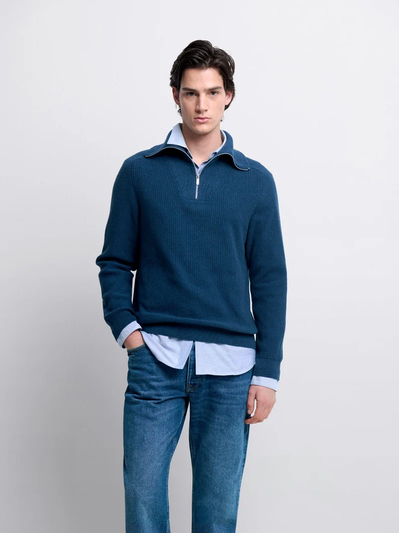 Pull col camionneur zippé en coton bio