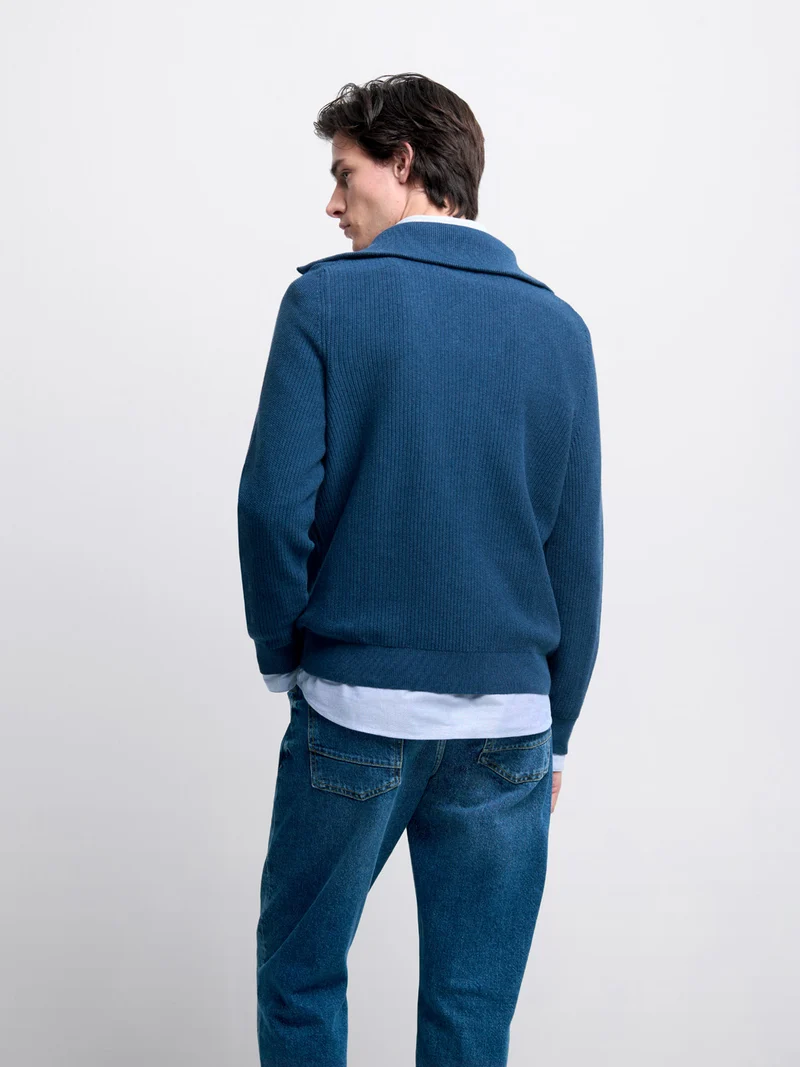 Pull col camionneur zippé en coton bio