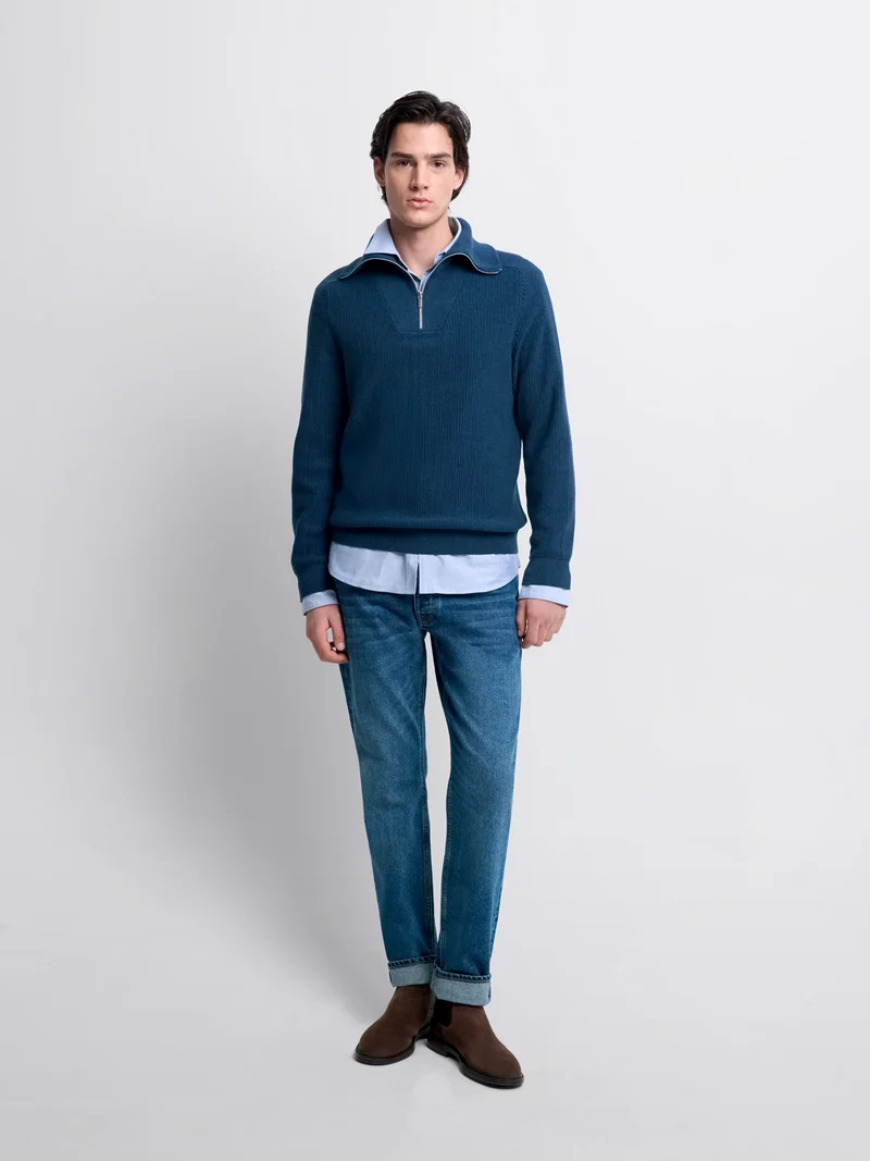 Pull col camionneur zippé en coton bio
