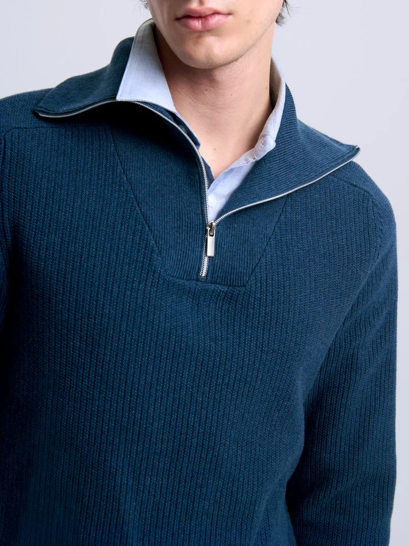 Pull col camionneur zippé en coton bio