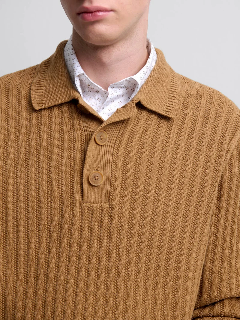 Pull col polo boutonné en coton bio