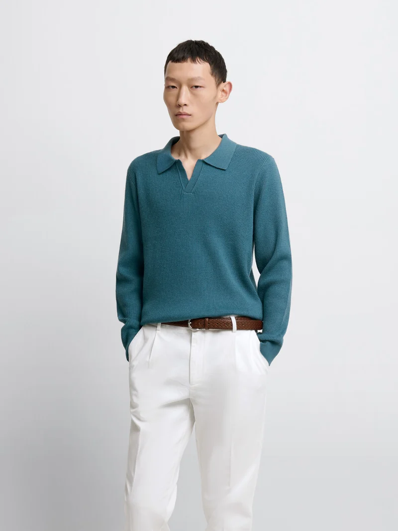 Pull col polo ouvert