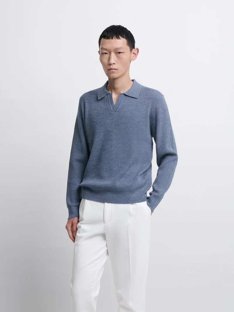 Pull col polo ouvert