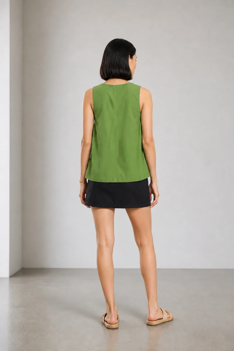 Naren|100% Cotton V-Neckline Flared Top