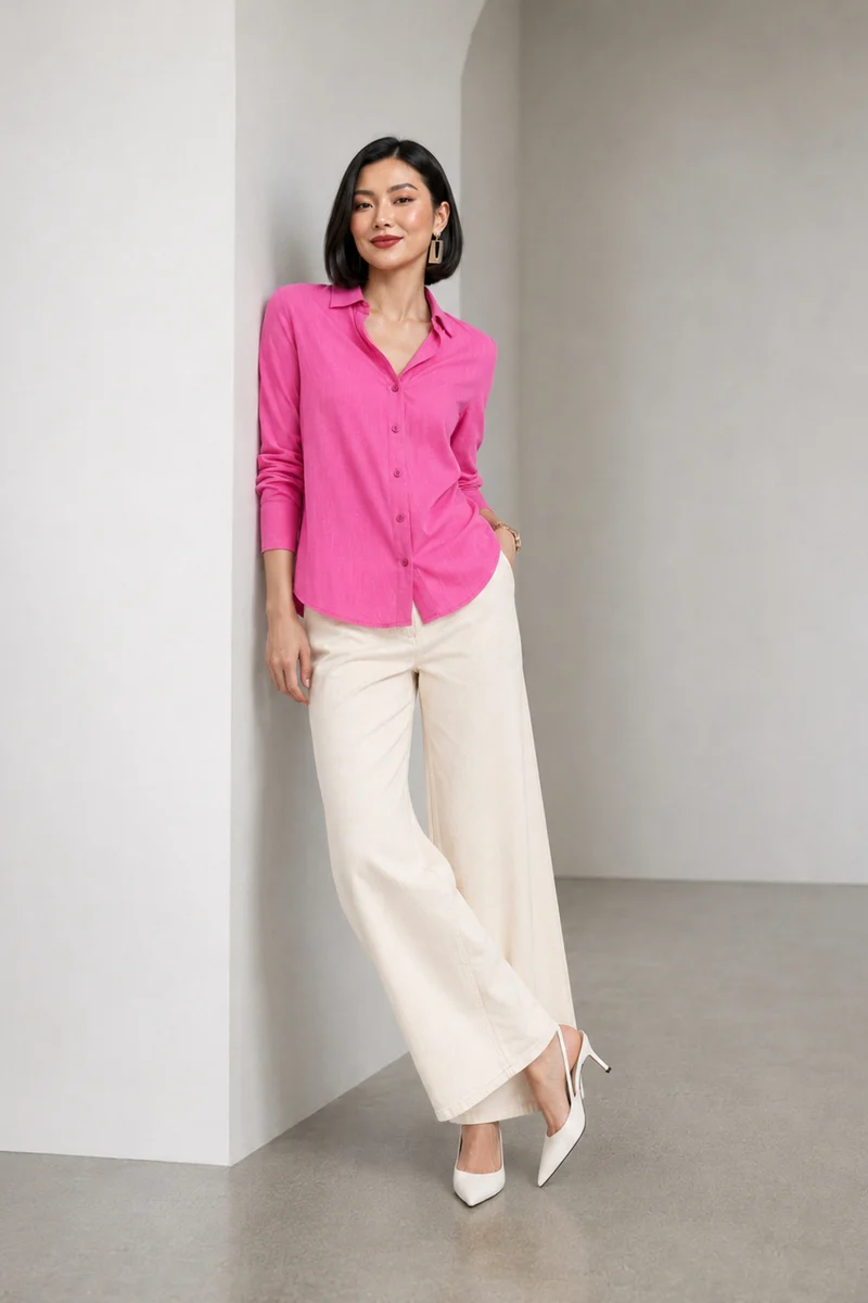 Natis|100% Cotton Relaxed V-Neck Collared Shirt