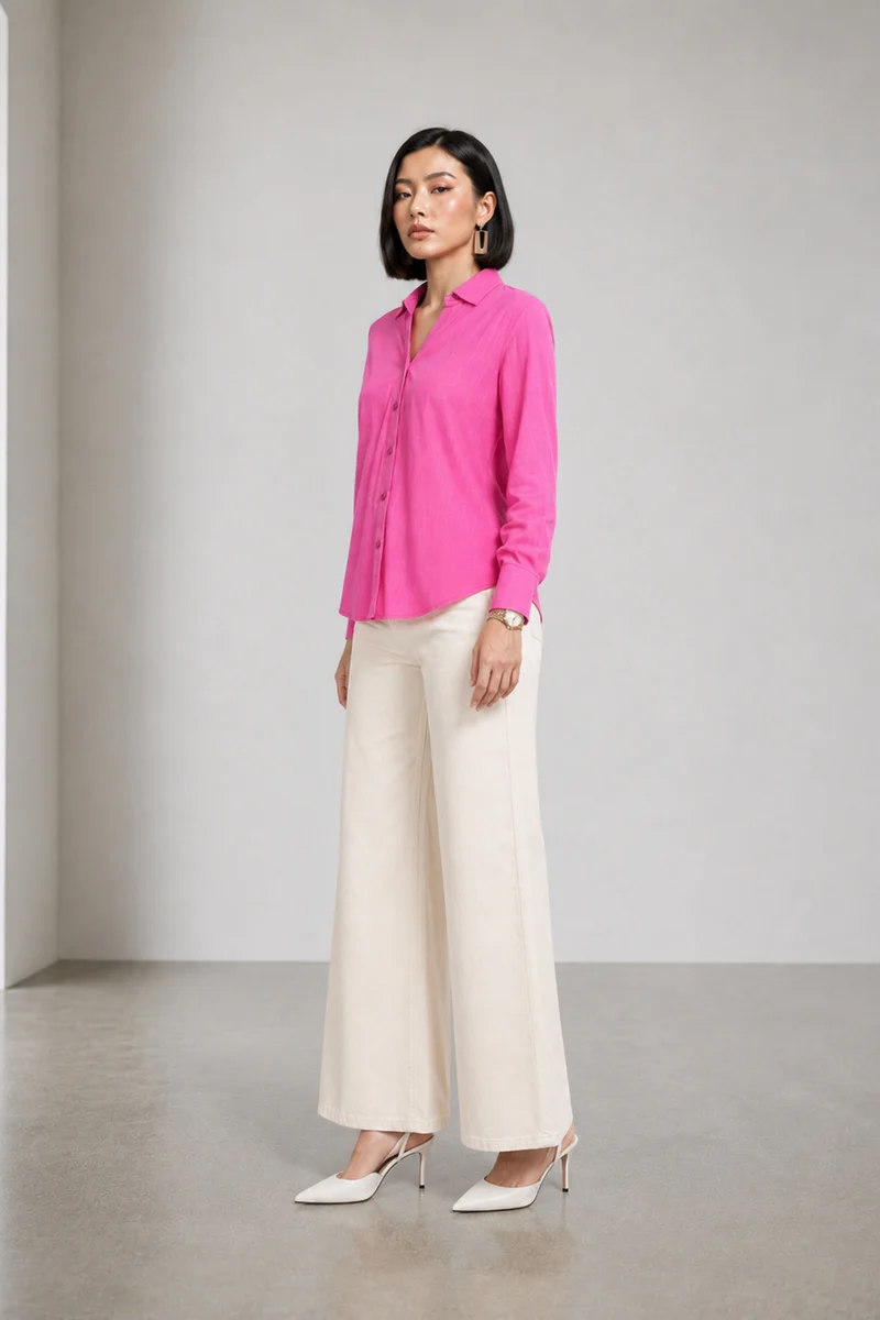 Natis|100% Cotton Relaxed V-Neck Collared Shirt