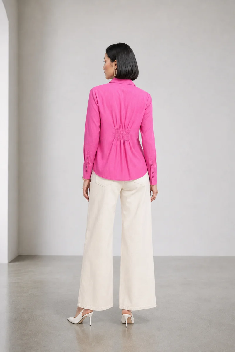 Natis|100% Cotton Relaxed V-Neck Collared Shirt