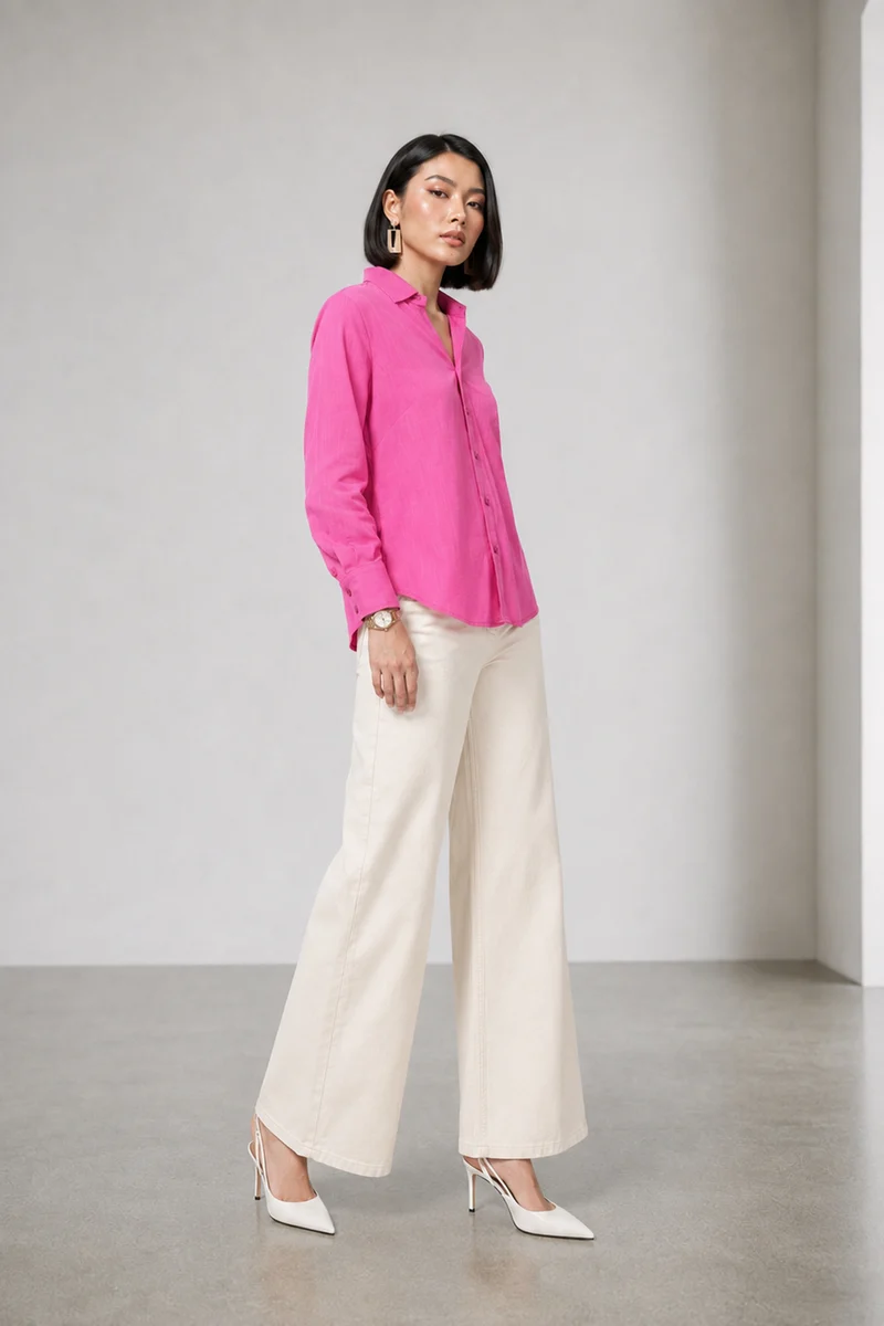 Natis|100% Cotton Relaxed V-Neck Collared Shirt